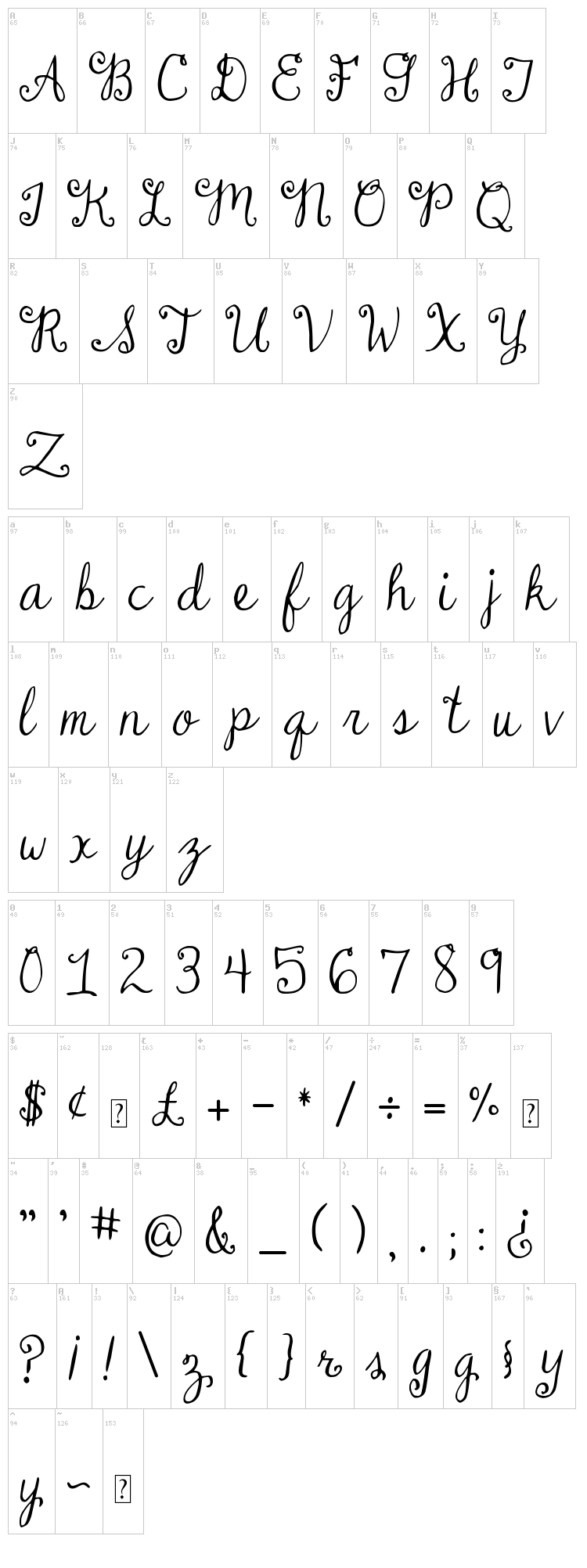 DJB Dear Mr Claus font map